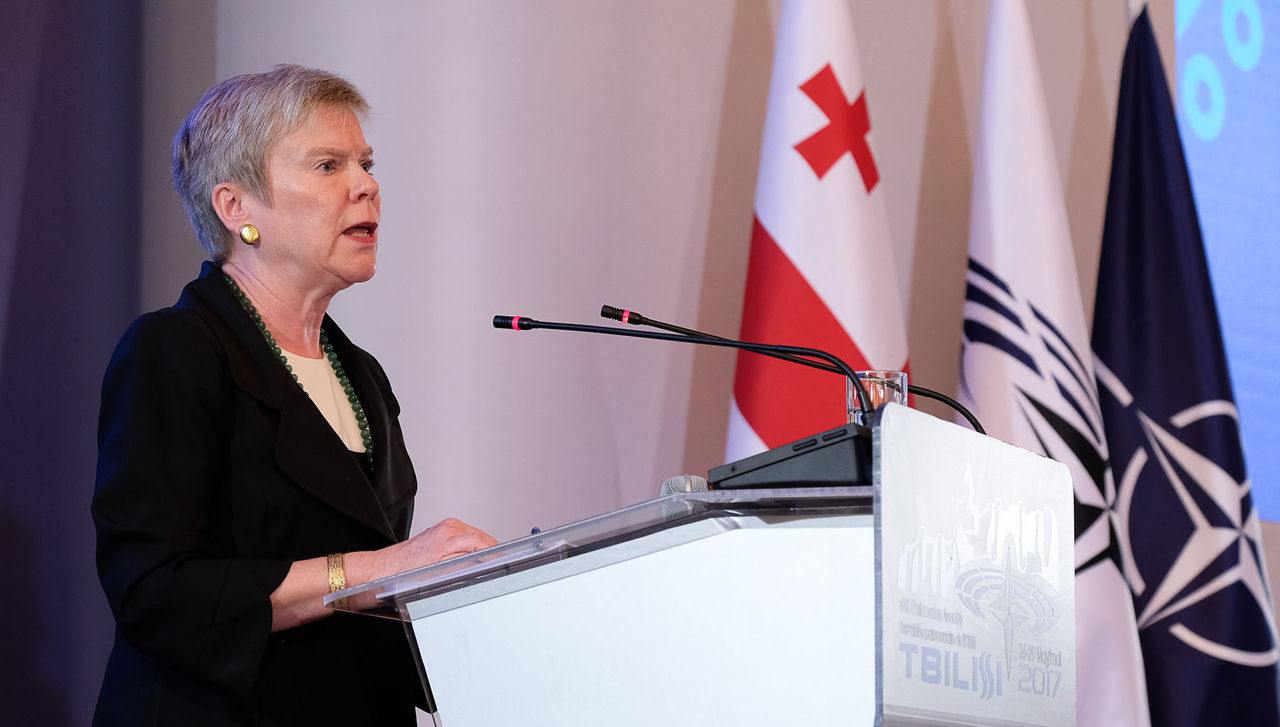 NATO Deputy Secretary General Rose Gottemoeller addresses the NATO Parliamentary Assembly in Tbilisi, Georgia