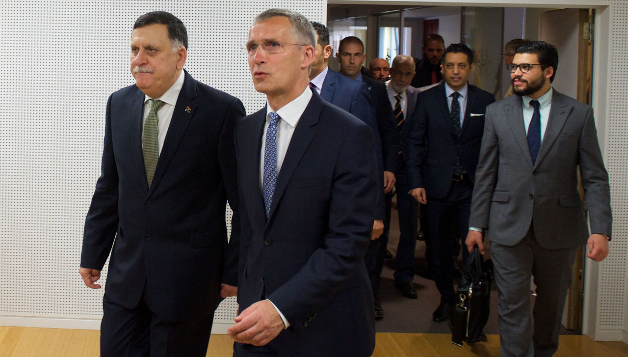The Prime Minister of Libya, Fayez al-Sarraj and  NATO Secretary General Jens Stoltenberg