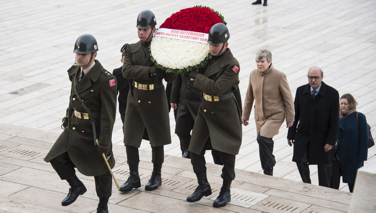 Deputy Secretary General Rose Gottemoeller participates in a wreath-laying ceremony at Ataturk Mausoleum