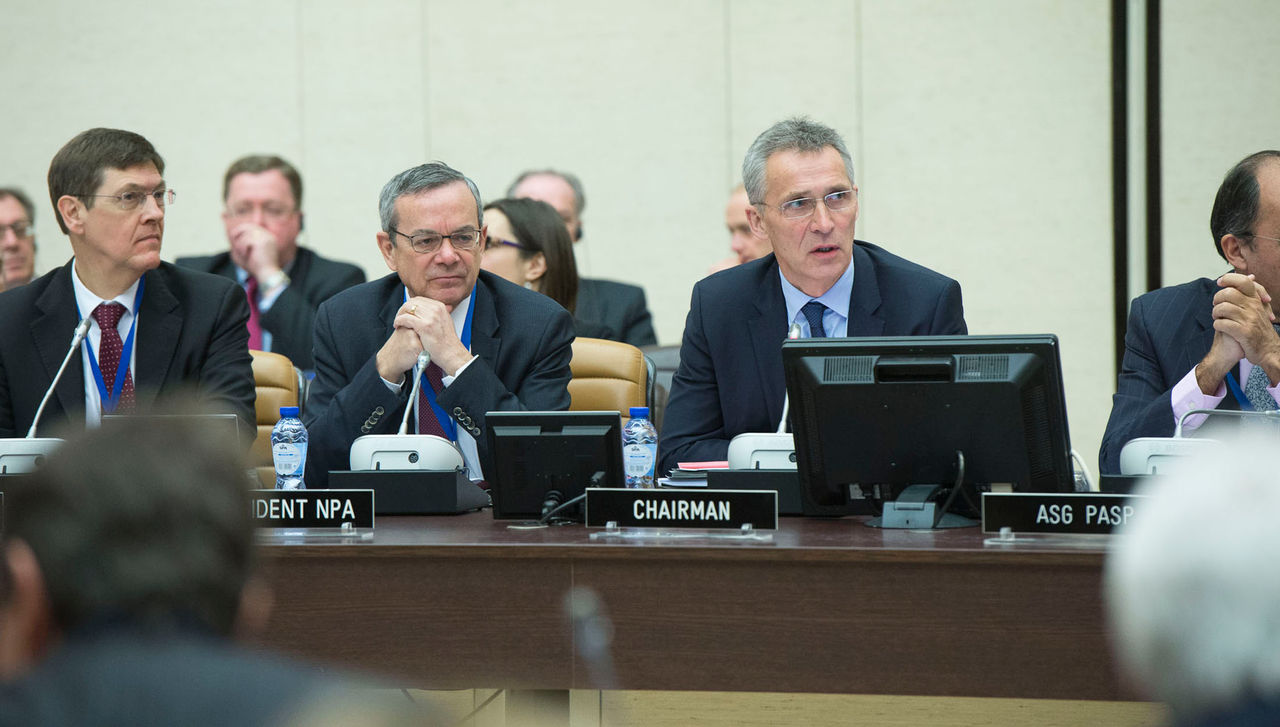 The President of the NATO Parliamentary Assembly, Paolo Alli attends a meeting of the North Atlantic Council