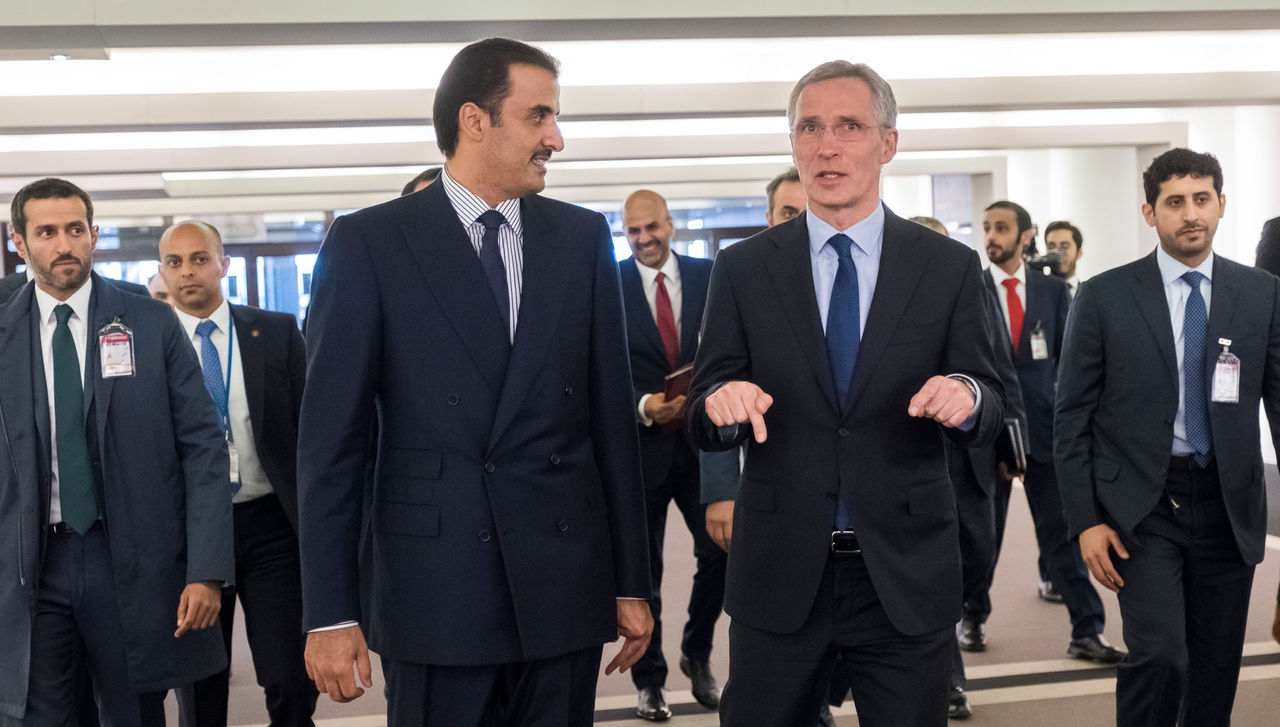 NATO Secretary General Jens Stoltenberg with the Emir of Qatar, Sheikh Tamim Bin Hamad Al-Thani