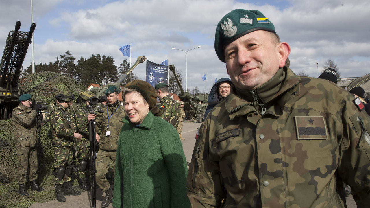 NATO Deputy Secretary General Rose Gottemoeller with Brig. Gen. Jaroslaw Gromadzinski at the enhanced Forward Presence facilities in Bemowo Piskie and meets the troops