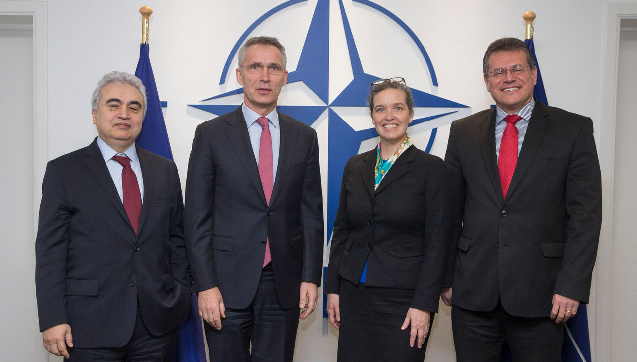 Fatih Birol, Executive Director of the International Energy Agency; NATO Secretary General Jens Stoltenberg; Sandra Oudkirk, Deputy Assistant Secretary for Energy Resources at the US State Department and Maros Sefcovic, Vice-President of the European Commission in charge of Energy Union
