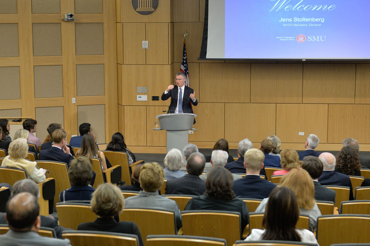 NATO Secretary General Jens Stoltenberg participating in a Town Hall event at the Southern Methodist University in Dallas, Texas