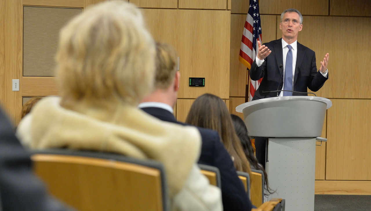 NATO Secretary General Jens Stoltenberg participating in a Town Hall event at the Southern Methodist University in Dallas, Texas