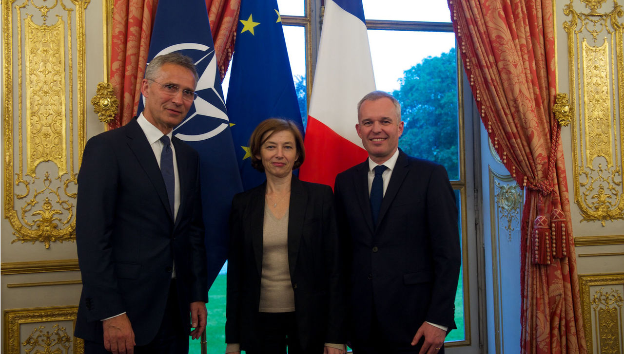 NATO Secretary General Jens Stoltenberg,  Florence Parly (Minister of the Armed Forces of France) and Francois de Rugy (President of the Assemblee nationale)