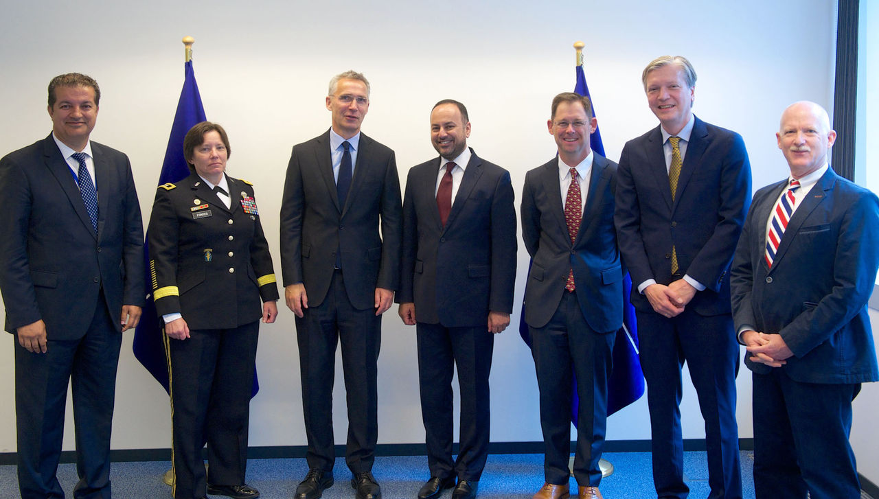 NATO Secretary General Jens Stoltenberg with the Minister of Finance of Afghanistan, Eklil Hakimi and members of the Board
