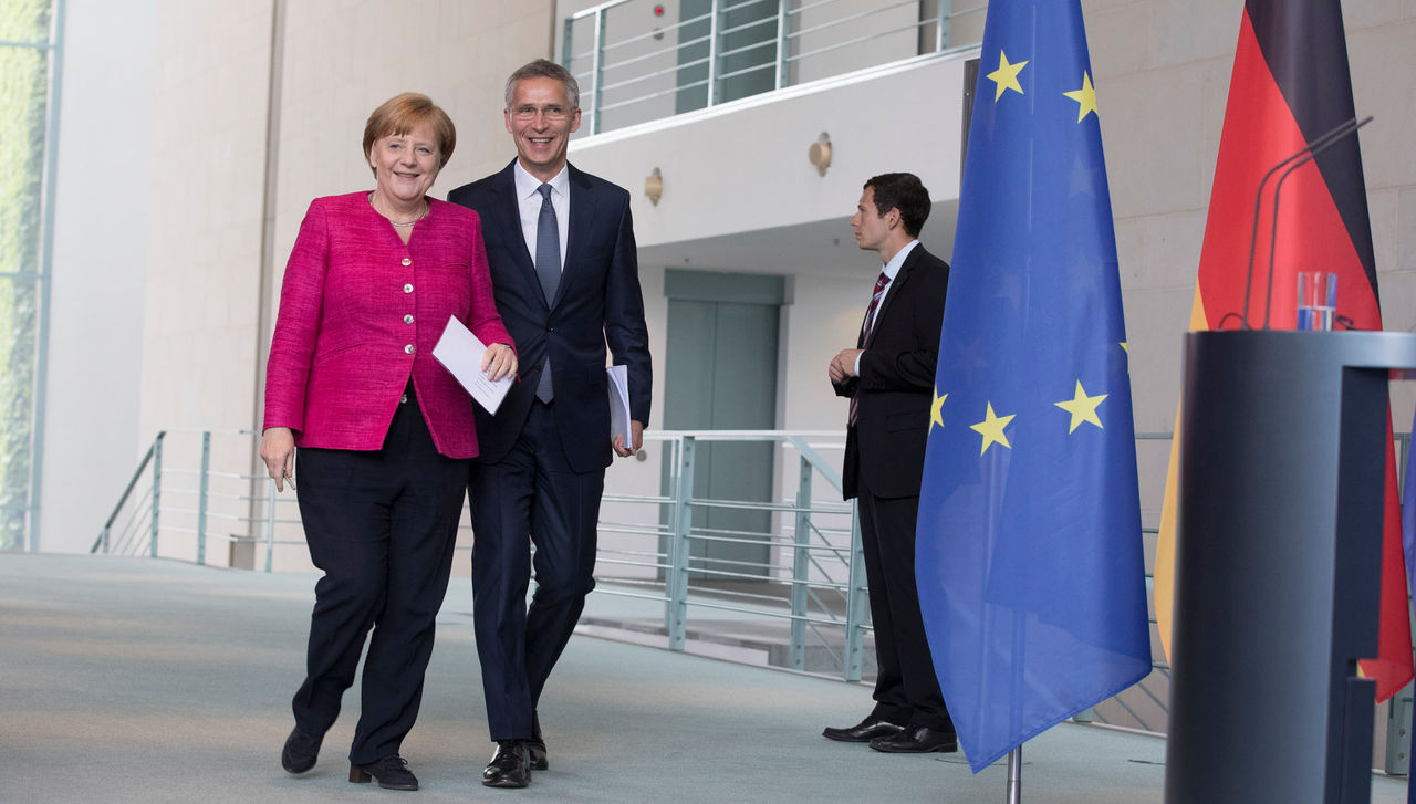 NATO Secretary General Jens Stoltenberg and German Chancellor Angela Merkel