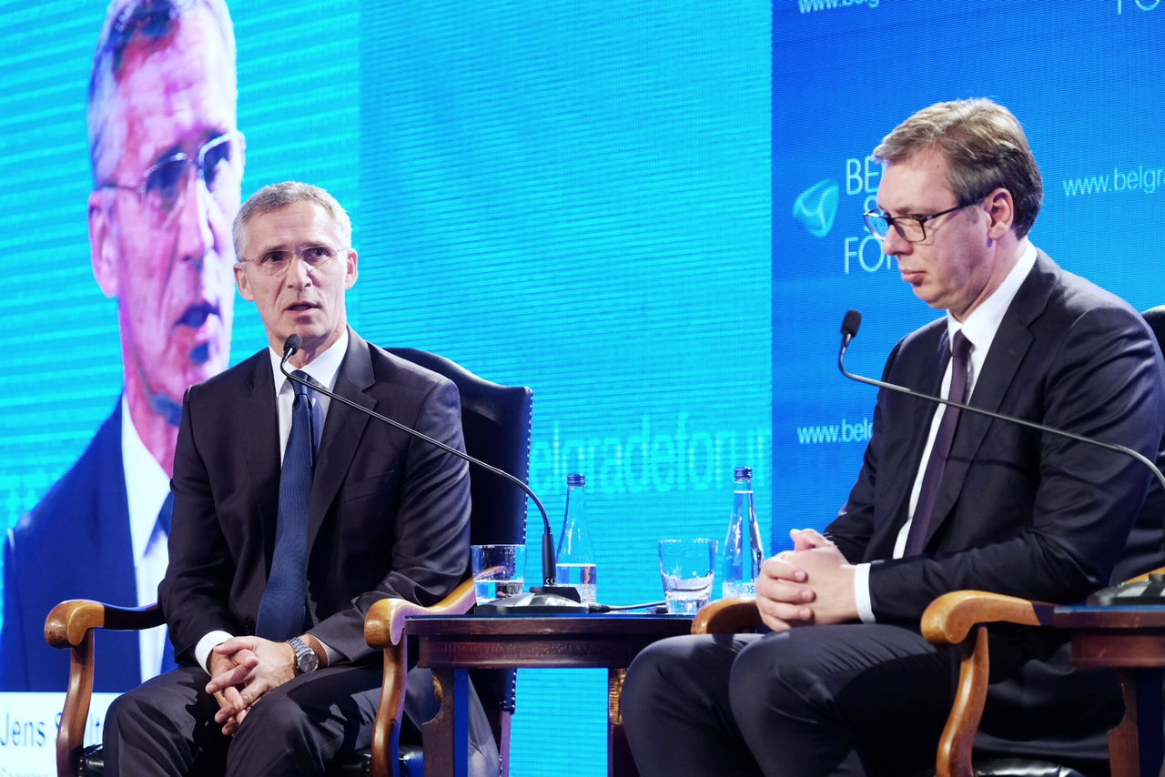 NATO Secretary General Jens Stoltenberg and the President of the Republic of Serbia, Aleksandar Vucic participate in a Special Event of the Belgrade Security Forum: Leadership for a Secure Region