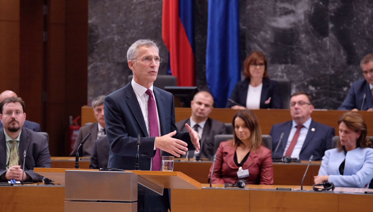 NATO Secretary General Jens Stoltenberg addresses the National Assembly of Slovenia