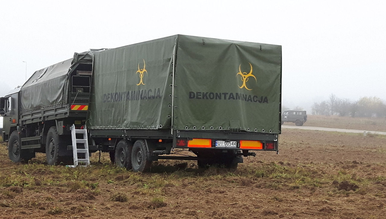 Truck of the Epidemiological Reaction Center of the Polish Armed Forces equipped with decontamination material.