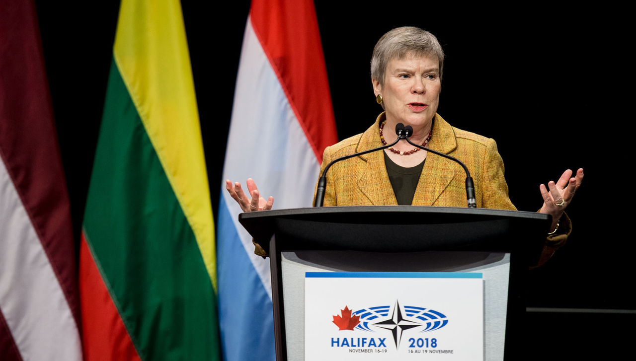 NATO Deputy Secretary General Rose Gottemoeller delivering a keynote address to the 64th Annual Session of the NATO Parliamentary Assembly in Halifax, Canada. 