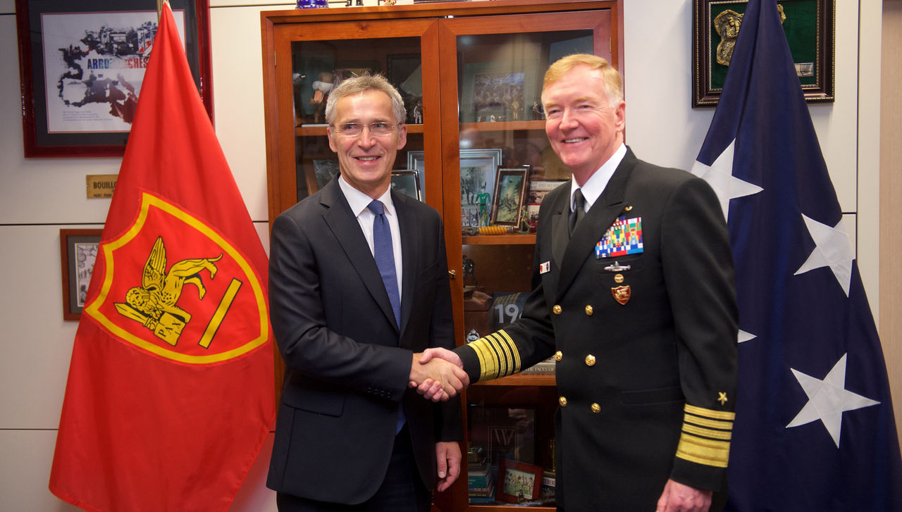 NATO Secretary General Jens Stoltenberg and Adm James Foggo, Commander JFC Naples