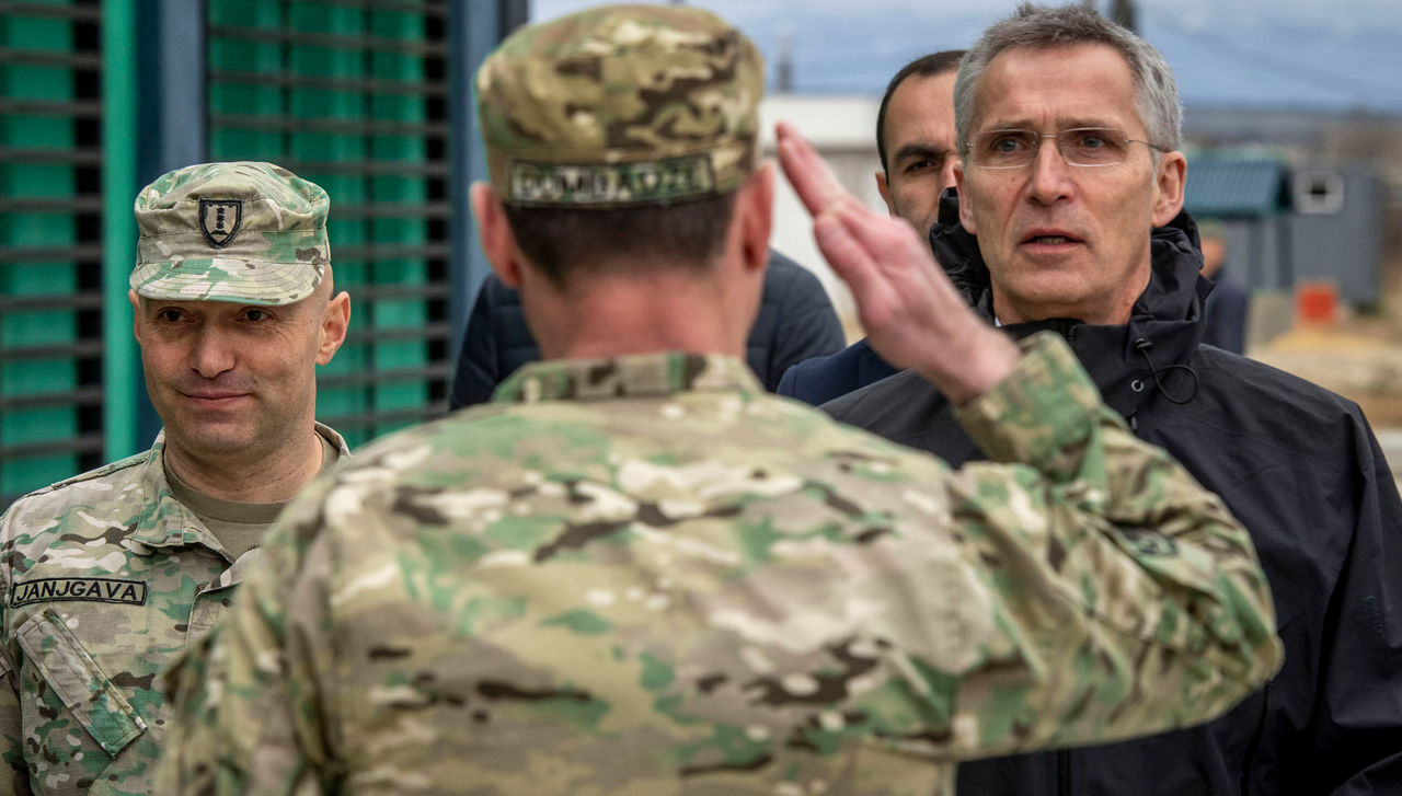 NATO Secretary General Jens Stoltenberg arrives at the Joint Training and Evaluation Centre to visit the NATO-Georgia Exercise 2019