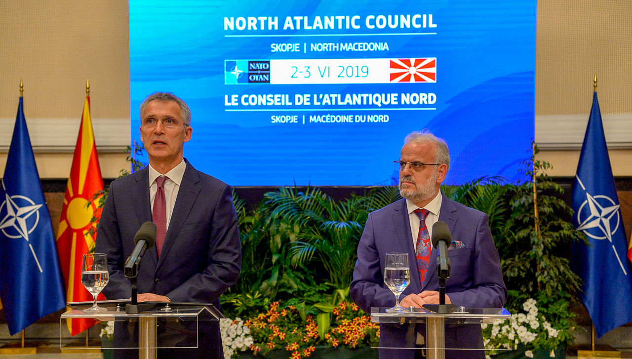 NATO Secretary General Jens Stoltenberg with the President of the Assembly of North Macedonia Talat Xhaferi