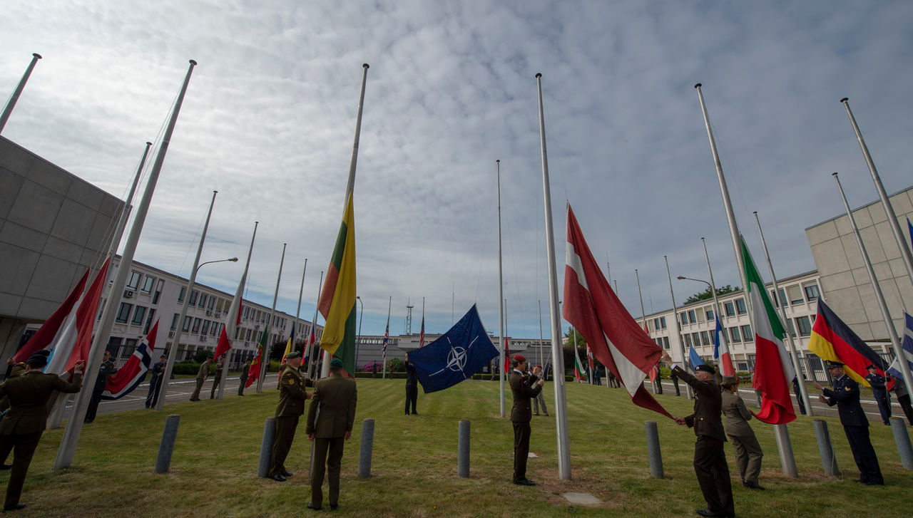 The flags of NATO and its Allies were lowered for the last time at the old headquarters of the Alliance in Brussels on 10 July 2019