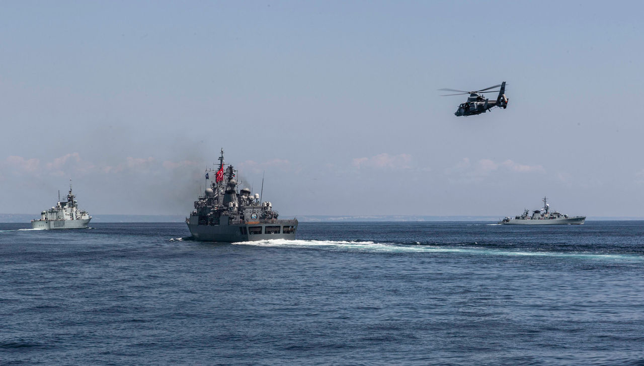 In the centre, Turkish frigate TCG Turgutreis during Breeze 19. The Bulgarian-led maritime exercise involving 12 NATO Allies and 27 ships, strengthened NATO's readiness in the Black Sea region.