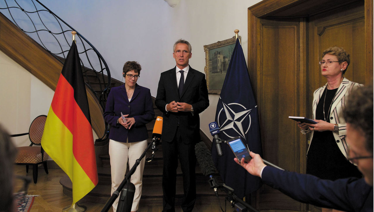 NATO Secretary General Jens Stoltenberg and Annegret Kramp-Karrenbauer Minister of Defence of the Federal Republic of Germany