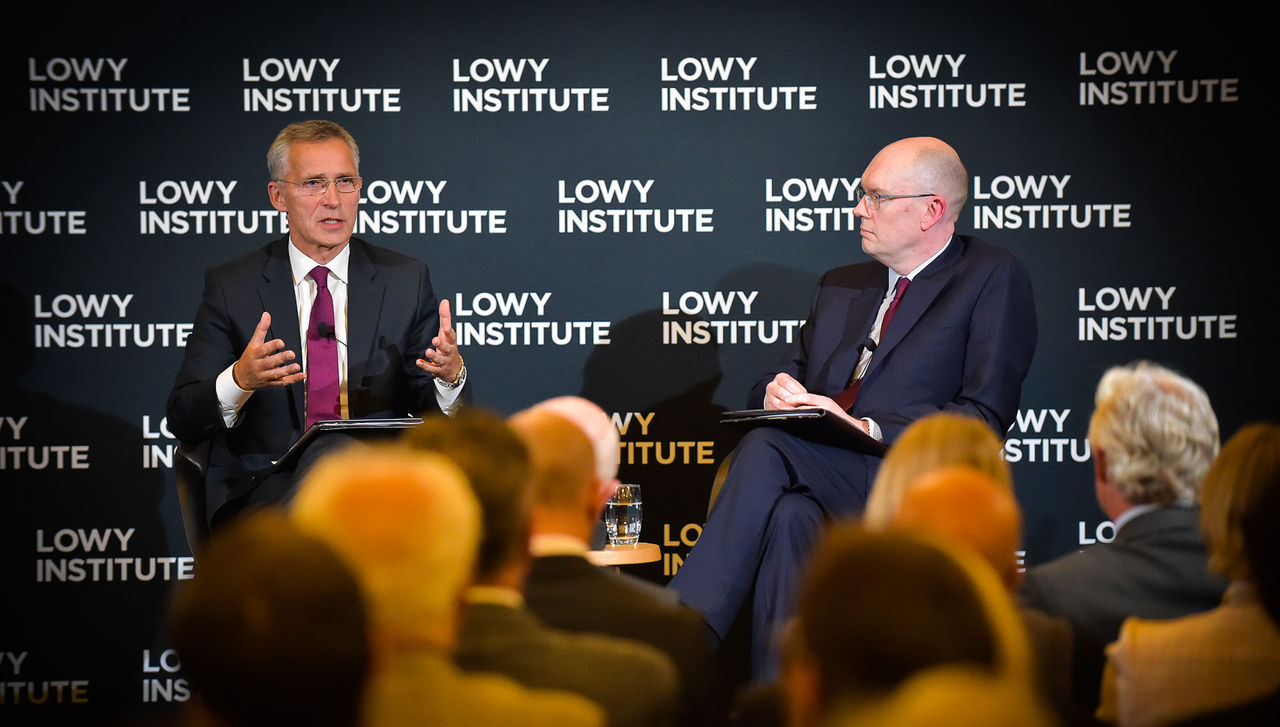 NATO Secretary General Jens Stoltenberg delivering speech at the Lowy Institute (Sydney)