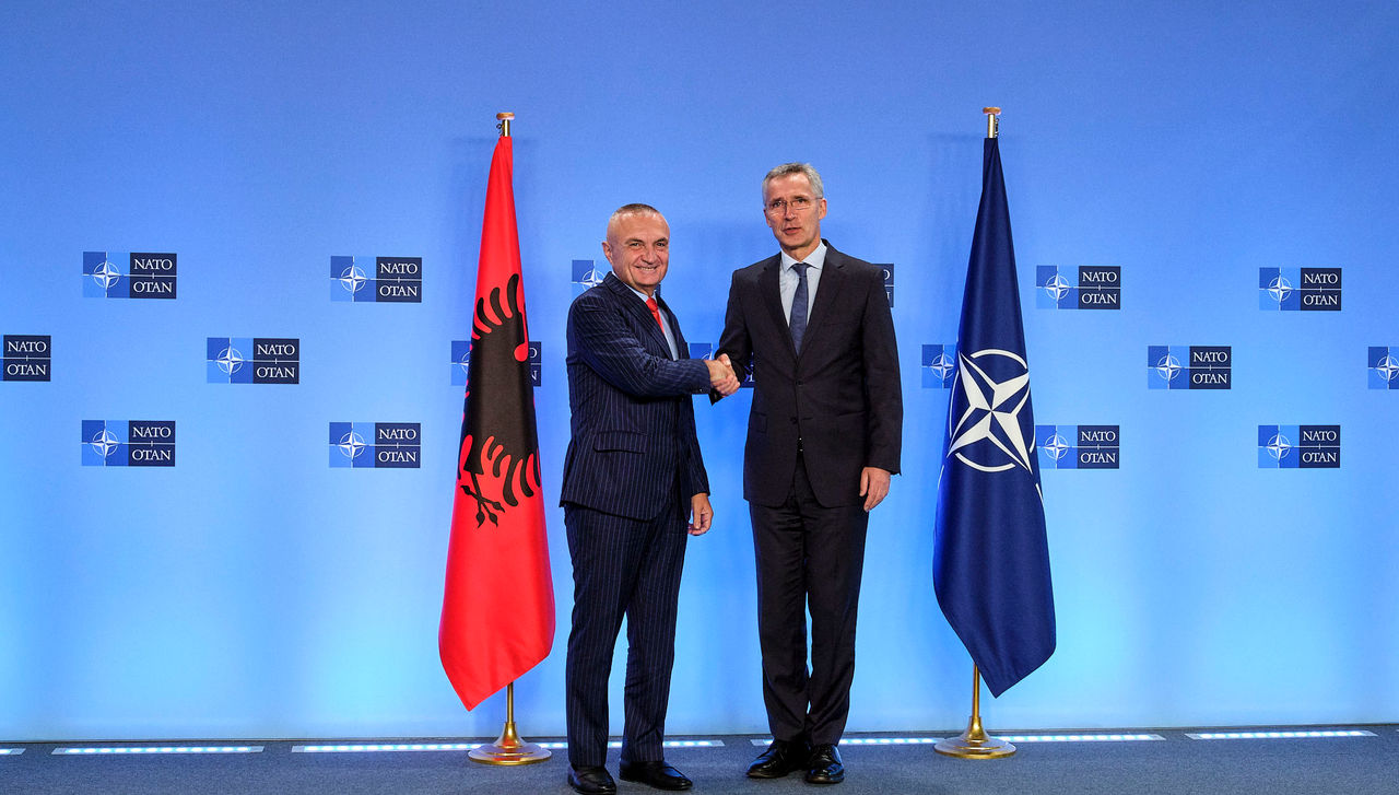 NATO Secretary General Jens Stoltenberg welcomes the President of Albania, Ilir Meta
