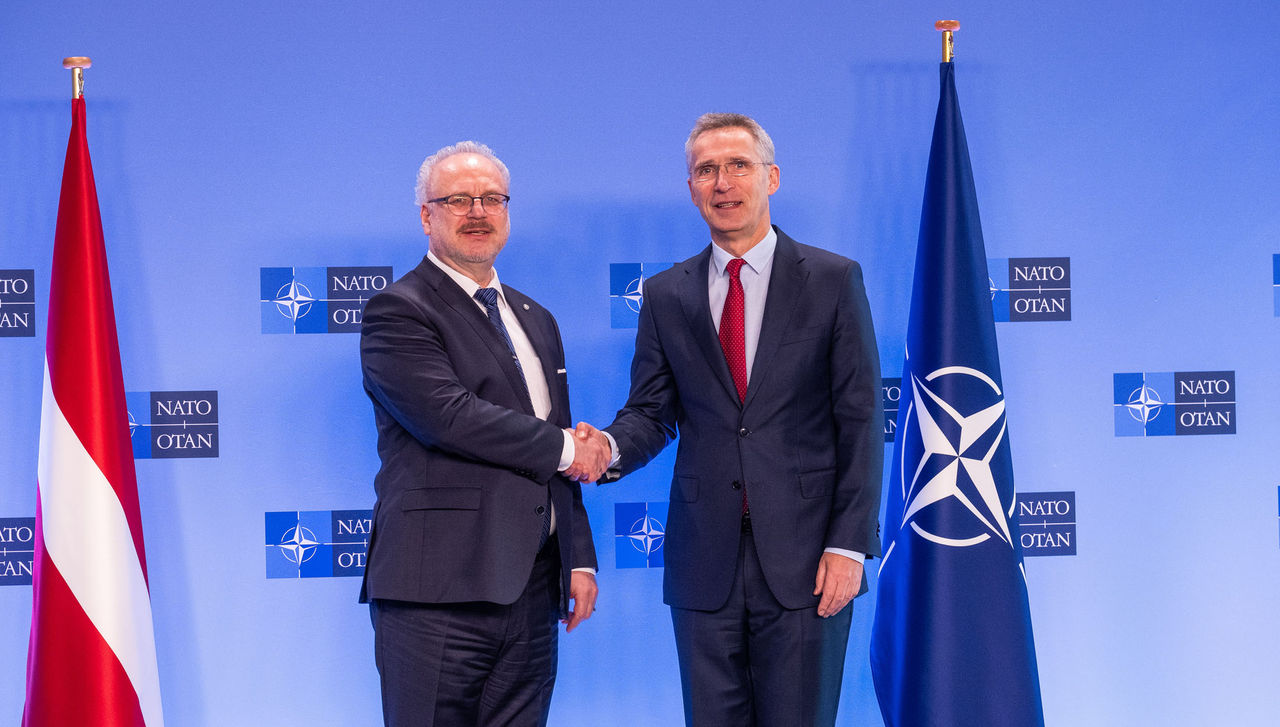 NATO Secretary General Jens Stoltenberg welcomes the President of Latvia, Egils Levits