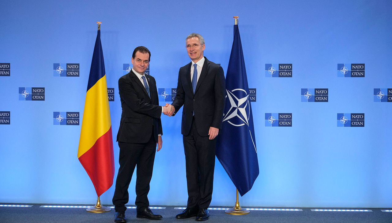 NATO Secretary General Jens Stoltenberg welcomes the Prime Minister of Romania, Ludovic Orban