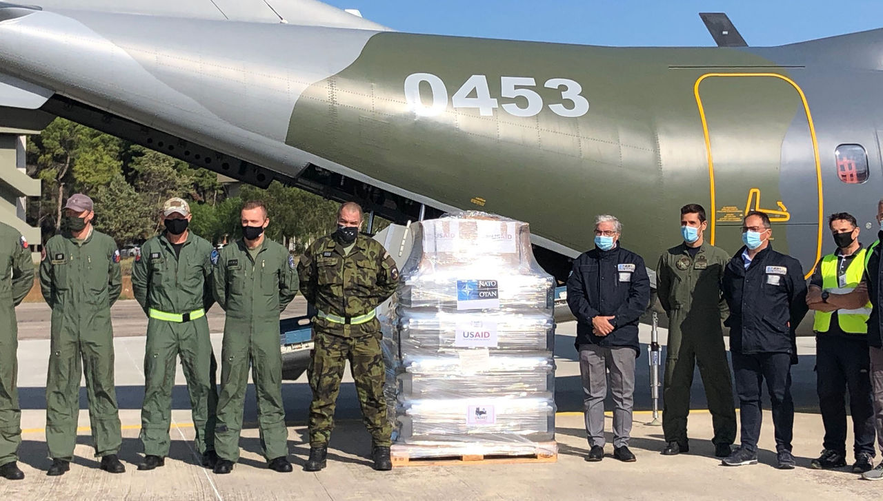 Ventilators from the NATO stockpile stored at the NSPA Southern Operational Centre in Italy are loaded to a Czech Air Force aircraft at Grottaglie Military Airport on 27 October