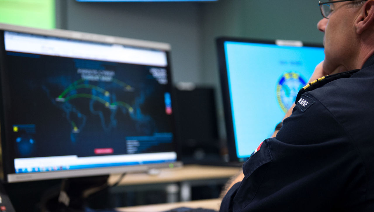 On November 30, 2016, LTC Alex De Nijs,  Dutch Navy from Supreme Headquarters Allied Powers Europe Cyber Division Defense Operation department, scrutinize a live time cyber threat worldmap website during Exercise Cyber Coalition 16 in Tallin, Estonia.
This Cyber defense exercise, organized and run by NATO’s Allied Command Transformation (ACT), will have participants from 27 NATO nations, numerous NATO Partner nations, NATO Computer Incident Response Capability (NCIRC) Technical &
Coordination Centres, the European Union Cyber Defence Staff, ensures that NATO and its Partners will be prepared to respond, collectively if necessary, when confronted by any threat and will be able to do so in accordance with international law, including the UN Charter, as applicable.
(NATO Photo by NIC Edouard Bocquet)