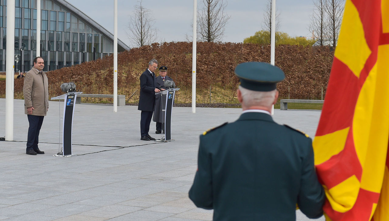 Flag raising ceremony to mark the accession of North Macedonia to NATO with remarks by NATO Secretary General Jens Stoltenberg and the Chargé d’Affaires of the Delegation of North Macedonia to NATO, Zoran Todorov
