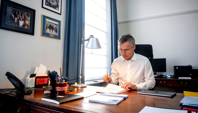 Jens Stoltenberg, NATO Secretary General, working from home, during the Covid19 crisis.