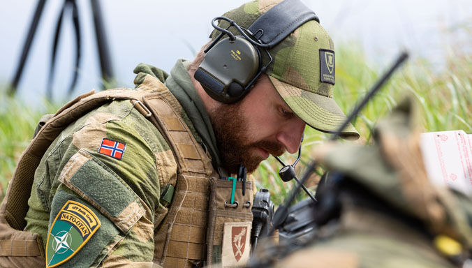 Norwegian soldiers, deployed with NATO's Enhanced Forward Presence (eFP) Battlegroup Lithuania, conducted JTAC training with UK Royal Air Force Typhoons deployed to NATO's Baltic Air Policing mission on 13 May 2020. JTAC, or joint terminal attack controllers, coordinate the delivery of air support on the battlefield. Image courtesy of UK Royal Air Force.
