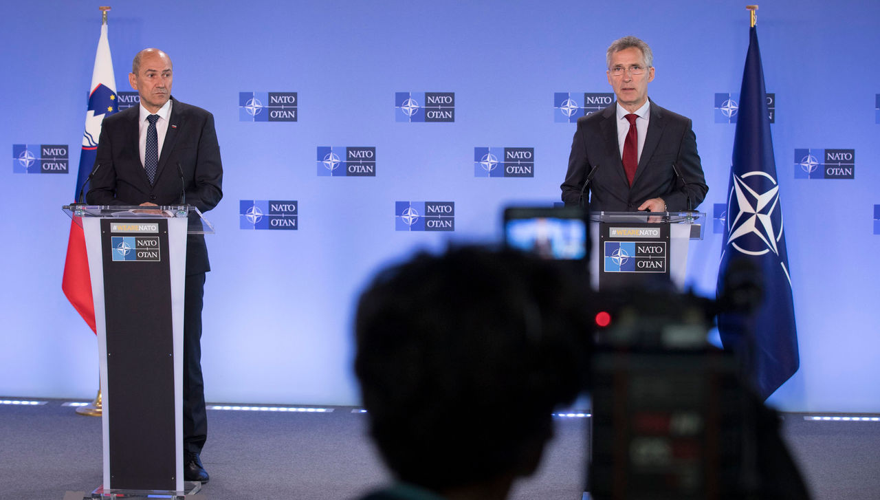 Joint press point with NATO Secretary General Jens Stoltenberg and the Slovenian Prime Minister, Janez Janša