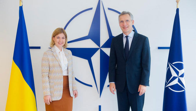 NATO Secretary General Jens Stoltenberg with Ukraine’s Deputy Prime Minister for European and Euro-Atlantic Integration, Olha Stefanishyna