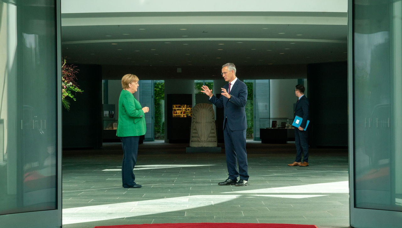 NATO Secretary General Jens Stoltenberg and Angela Merkel, Chancellor of Germany