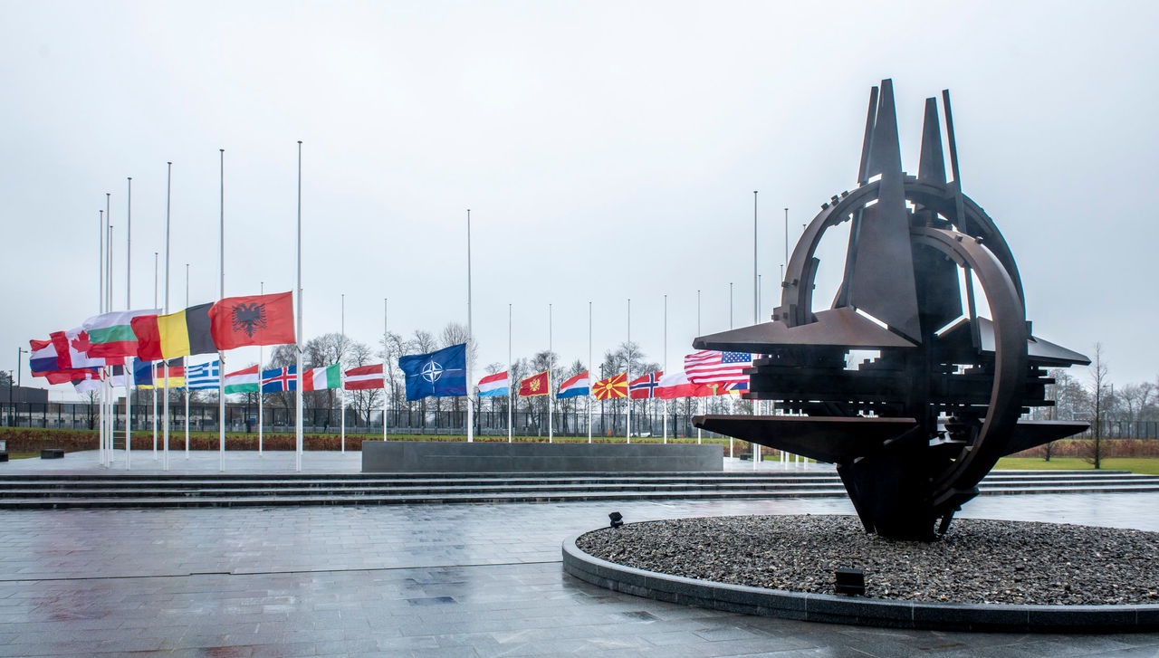 Nato flags halmast in commemoration of the Holocaust.