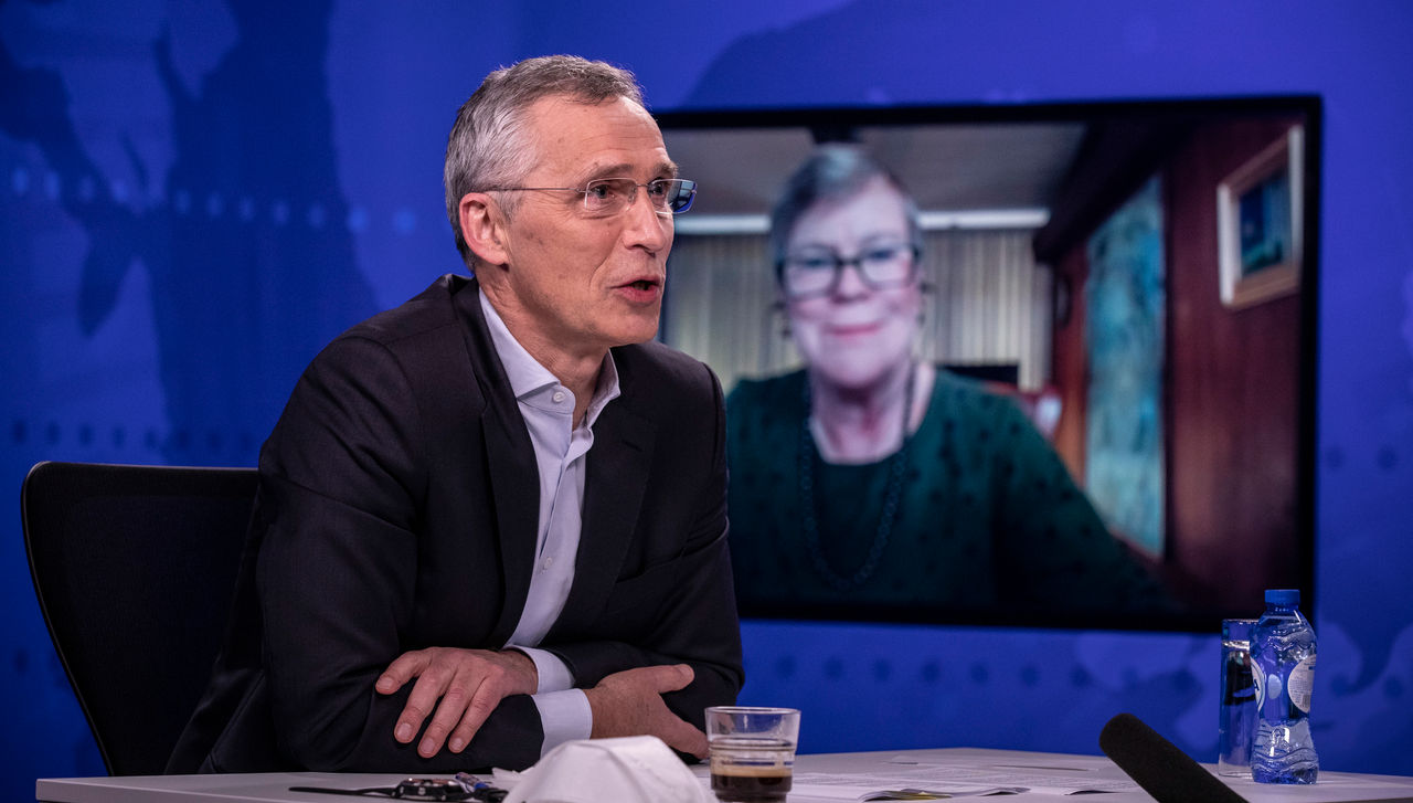 NATO Secretary General Jens Stoltenberg takes part in a fireside chat with Rose Gottemoeller, Payne Distinguished Lecturer at the Center for International Security and Cooperation (CISAC), Stanford University, and a former NATO Deputy Secretary General