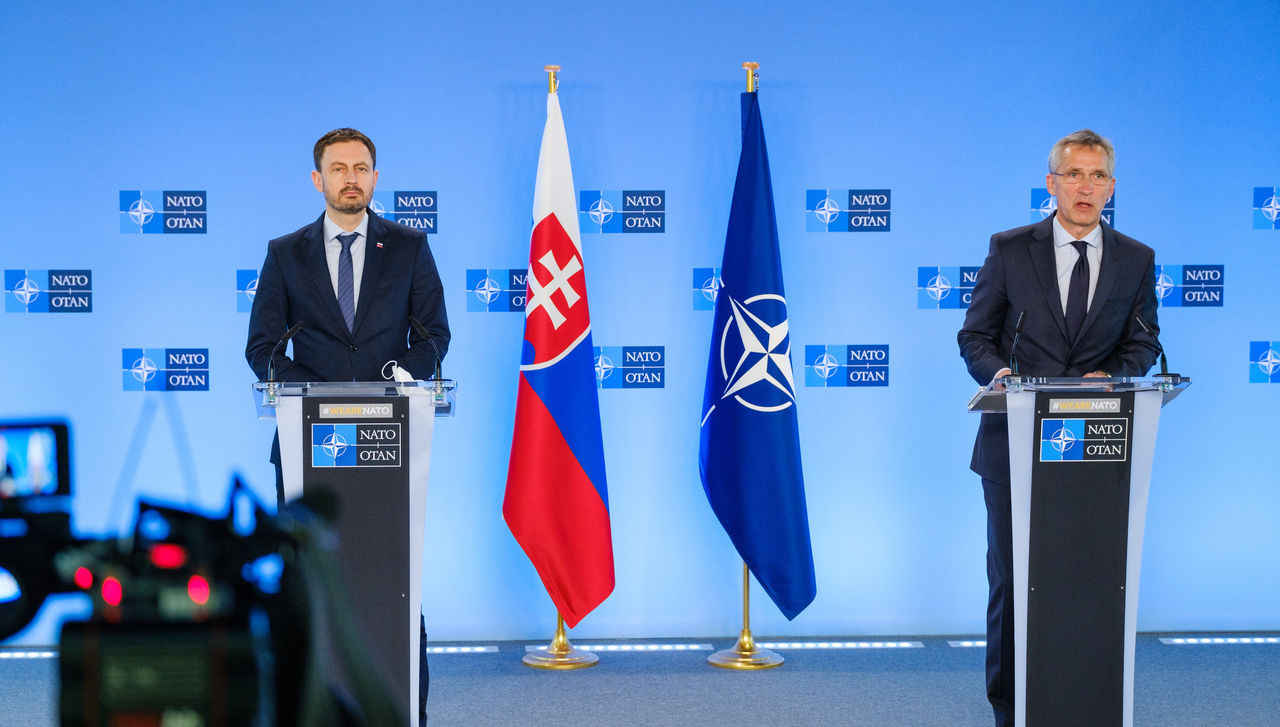 Joint press point with NATO Secretary General Jens Stoltenberg and the Prime Minister of Slovakia, Eduard Heger