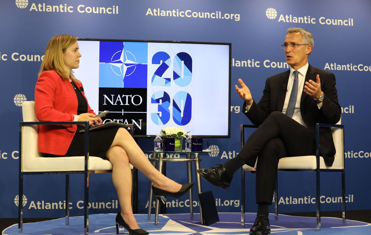 NATO Secretary General Jens Stoltenberg at an event hosted by the Atlantic Council. 
