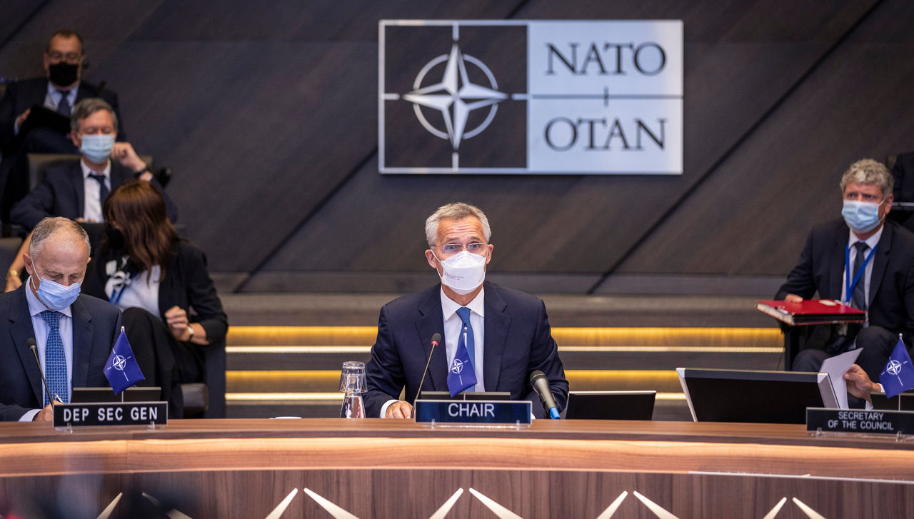 Extraordinary meeting of NATO Ministers of Foreign Affairs on the situation in Afghanistan. NATO Deputy Secretary General Mircea Geoană  and NATO Secretary General Jens Stoltenberg