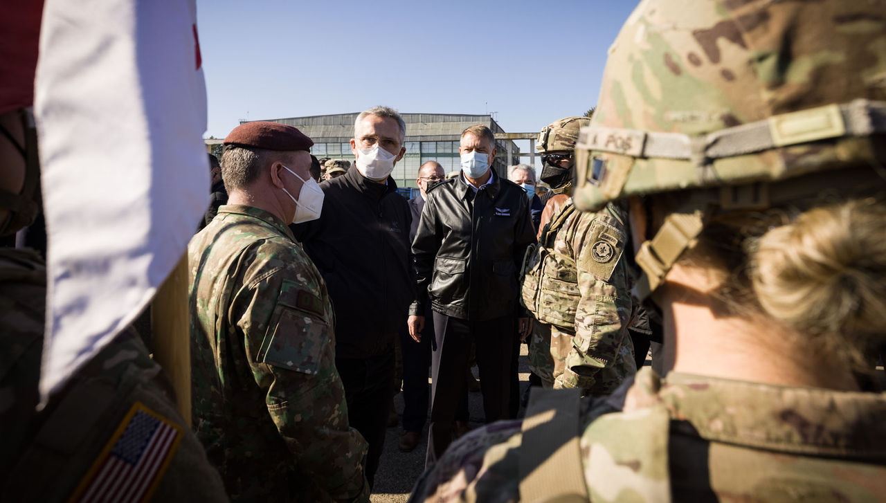NATO Secretary General Jens Stoltenberg and the President of Romania, Klaus Iohannis visit Mihail Kogălniceanu Military Base in Romania