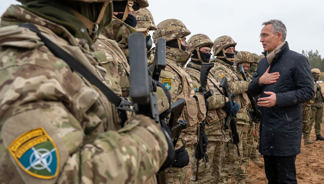 NATO Secretary General Jens Stoltenberg at Ādaži Military Base meeting with the troops