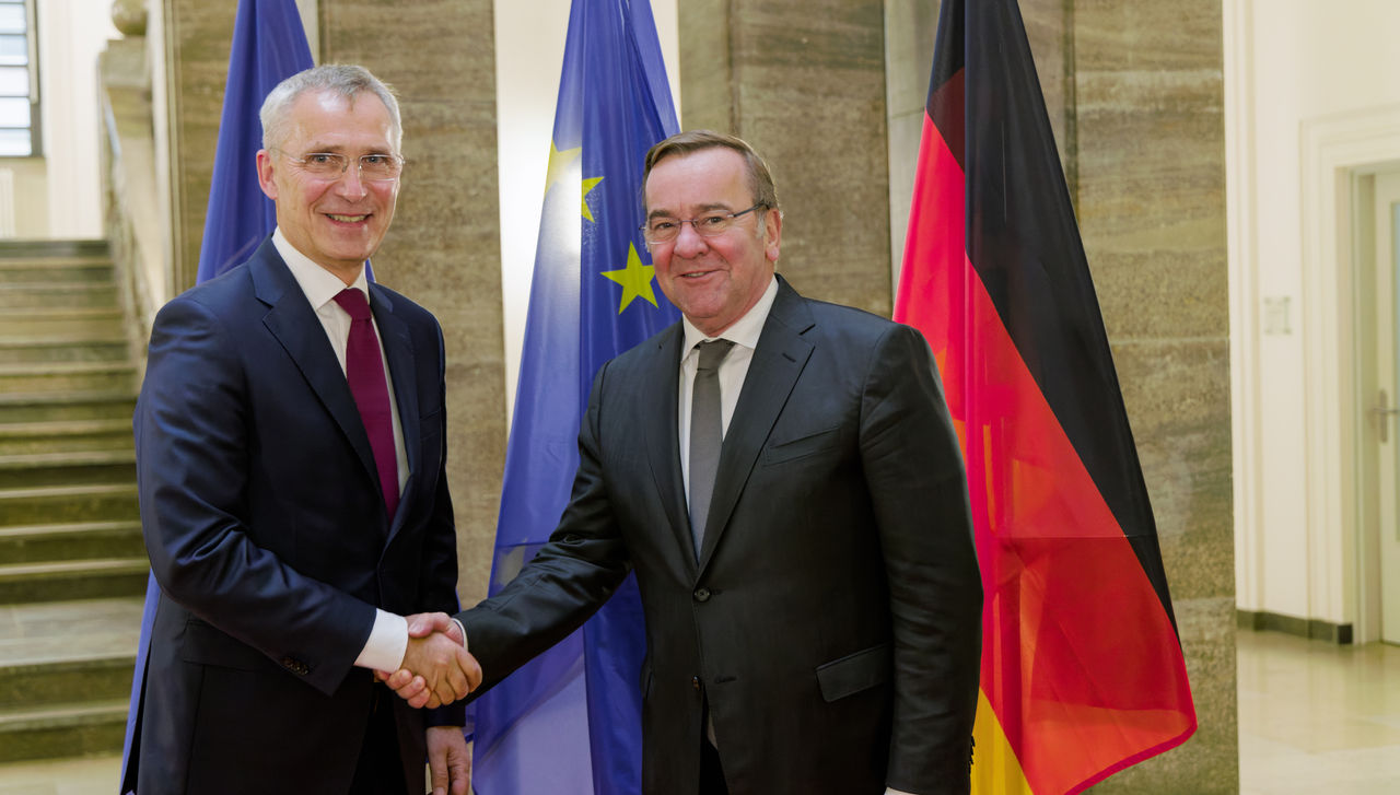 NATO Secretary General Jens Stoltenberg meets with the Minister of Defence of Germany, Boris Pistorius