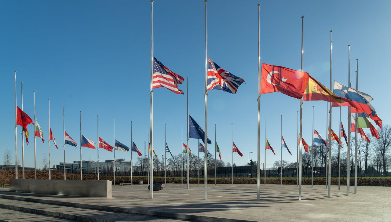 Flags at halfmast at NATO headquarters in Brussels in solidarity with Türkiye after the earthquake