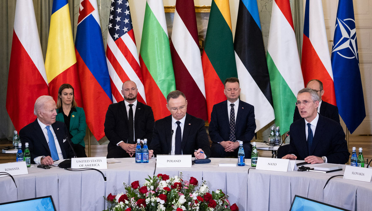 NATO Secretary General Jens Stoltenberg participates in the B9 Summit, pictured with Joe Biden (President of the United States) and Andrzej Duda (President of Poland)
