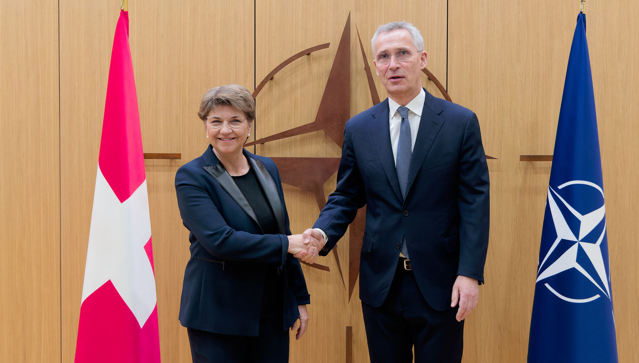 NATO Secretary General Jens Stoltenberg with Viola Amherd, Head of Federal Department for Defence, Civil Protection and Sports of Switzerland