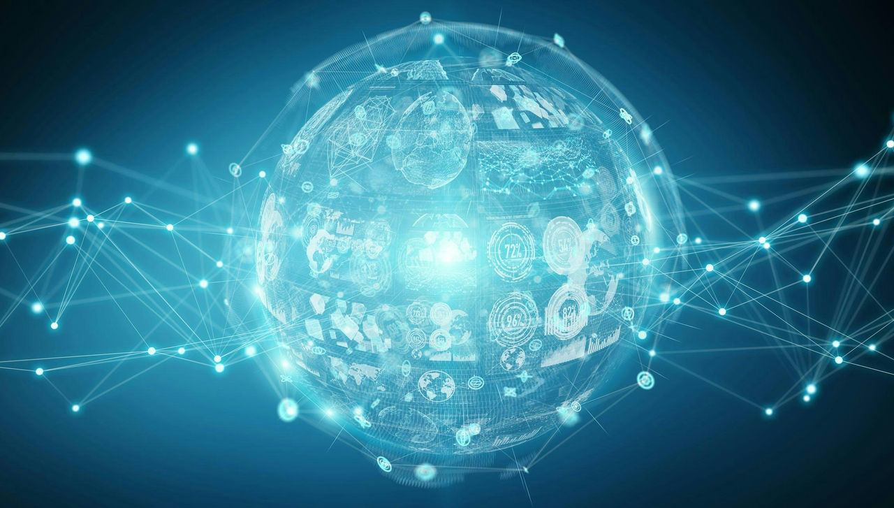 Digital sphere and holograms datas 3D rendering