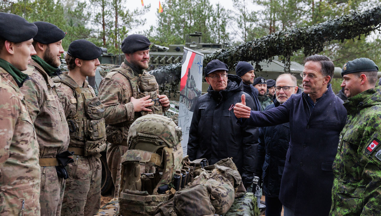 NATO Secretary General Mark Rutte visits the exercise Resolute Warrior 2024 of the NATO Multinational Brigade in the Ādaži Military Base and engages with the troops