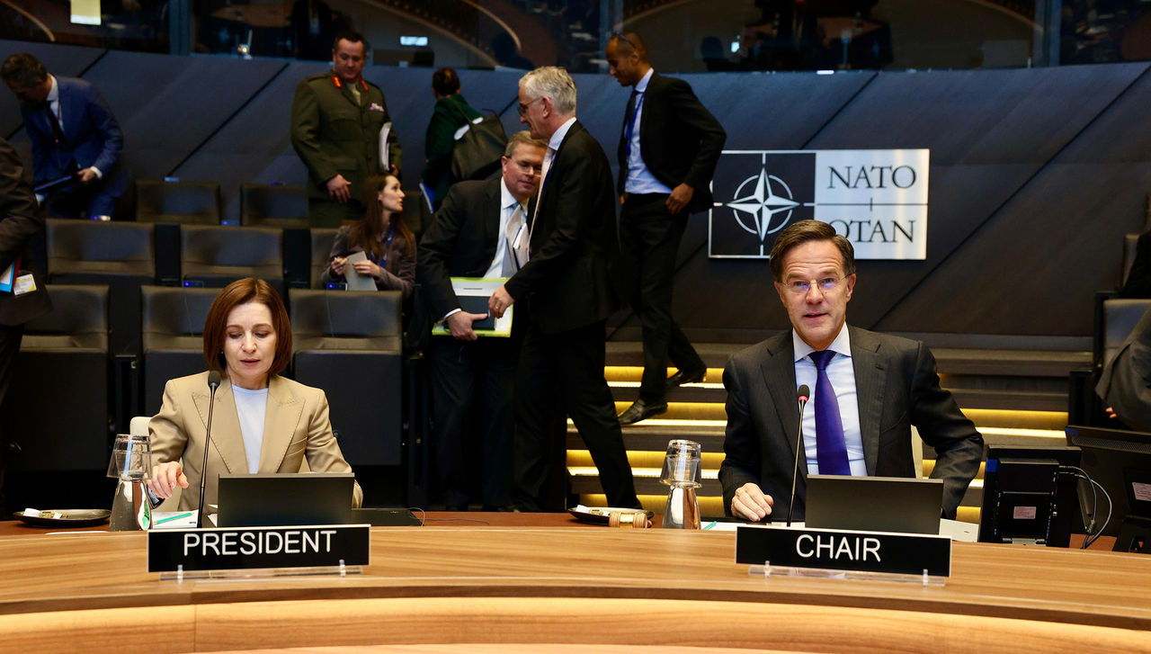 NATO Secretary General Mark Rutte and Moldovan President Maia Sandu in the North Atlantic Council
