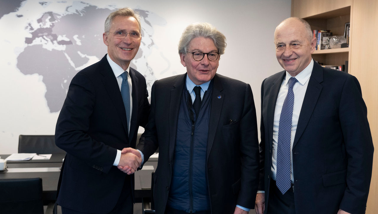Secretary General Jens Stoltenberg welcomes the European Commissioner for the Internal Market, Thierry Breton, to the NATO Headquarters
