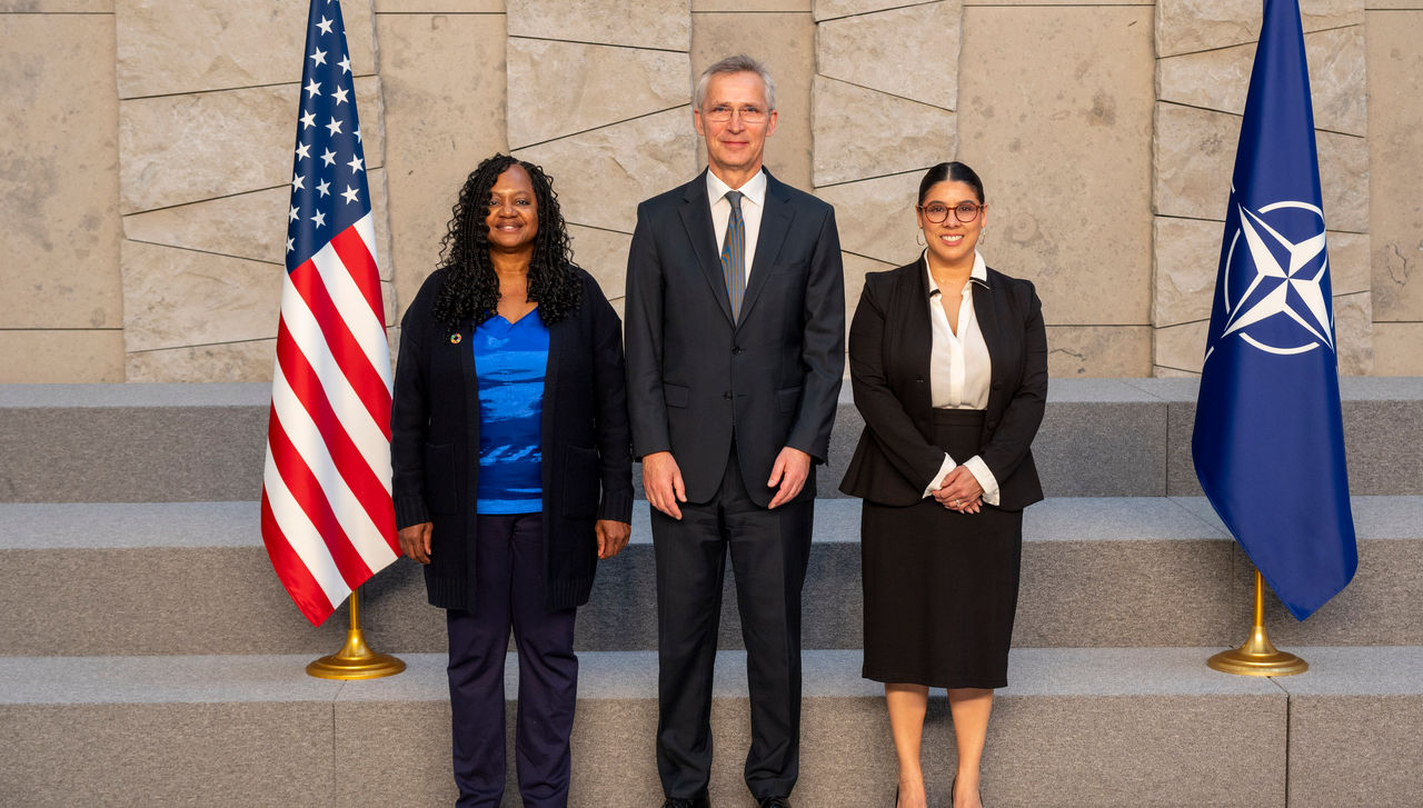 NATO Secretary General Jens Stoltenberg with Elevate Diversity guest speakers Ambassador Bonnie D. Jenkins and Stephanie La Rue